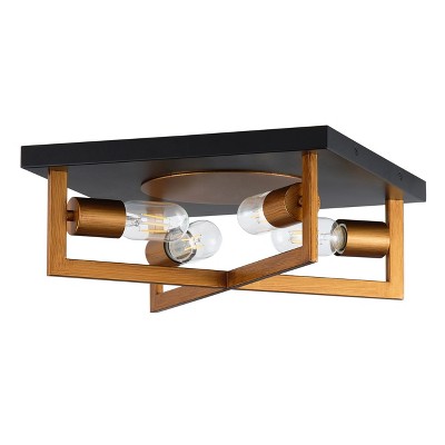 Dewdrop Matte Black and Brushed Gold Metal Frame Cage Flush Mount Ceiling Light