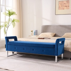 KWPZQEB 67.91" Storage Ottoman, Velvet Footstool w/ Armrests & Metal Legs, Rectangular End of Bed Stool, Storage Soft Bench for Bedroom, Entryway - 1 of 4