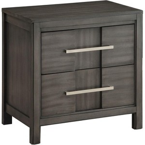 Vynxaria Transitional 1pc Nightstand - Gray, 2 Drawers (Felt-Lined Top + English Dovetail), Nickel Bar Pulls, Solid Wood/Wood Veneer - 1 of 4