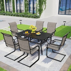 7pc Patio Set with Steel Table & Metal Sling Arm Chairs - Captiva Designs: Weather-Resistant Outdoor Dining Set - 1 of 4