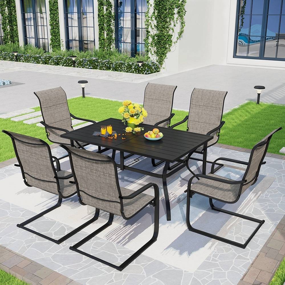 Photos - Garden Furniture 7pc Patio Set with Steel Table & Metal Sling Arm Chairs - Captiva Designs