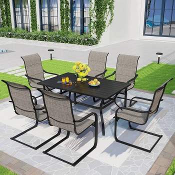7pc Patio Set with Steel Table & Metal Sling Arm Chairs - Captiva Designs