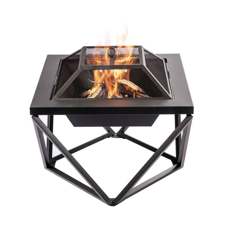 24&#34; Outdoor Wood Burning Square Fire Pit Gray - Teamson Home, 3 of 16