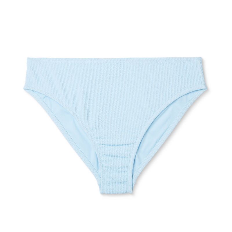 Women's Pucker Textured Mid Waist High Leg Cheeky Bikini Bottom - Wild Fable™ Light Blue, 4 of 6