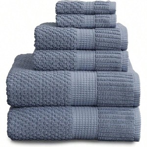 100 Cotton Towel Set 6 Piece Super Soft Absorbent Quick -Bath Towels 30" X 52",Hand Towels 16" X 28", Wash Cloths 12" X 12" - 1 of 4