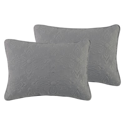 Gray Twin Microfiber Embossed Floral Quilt Set