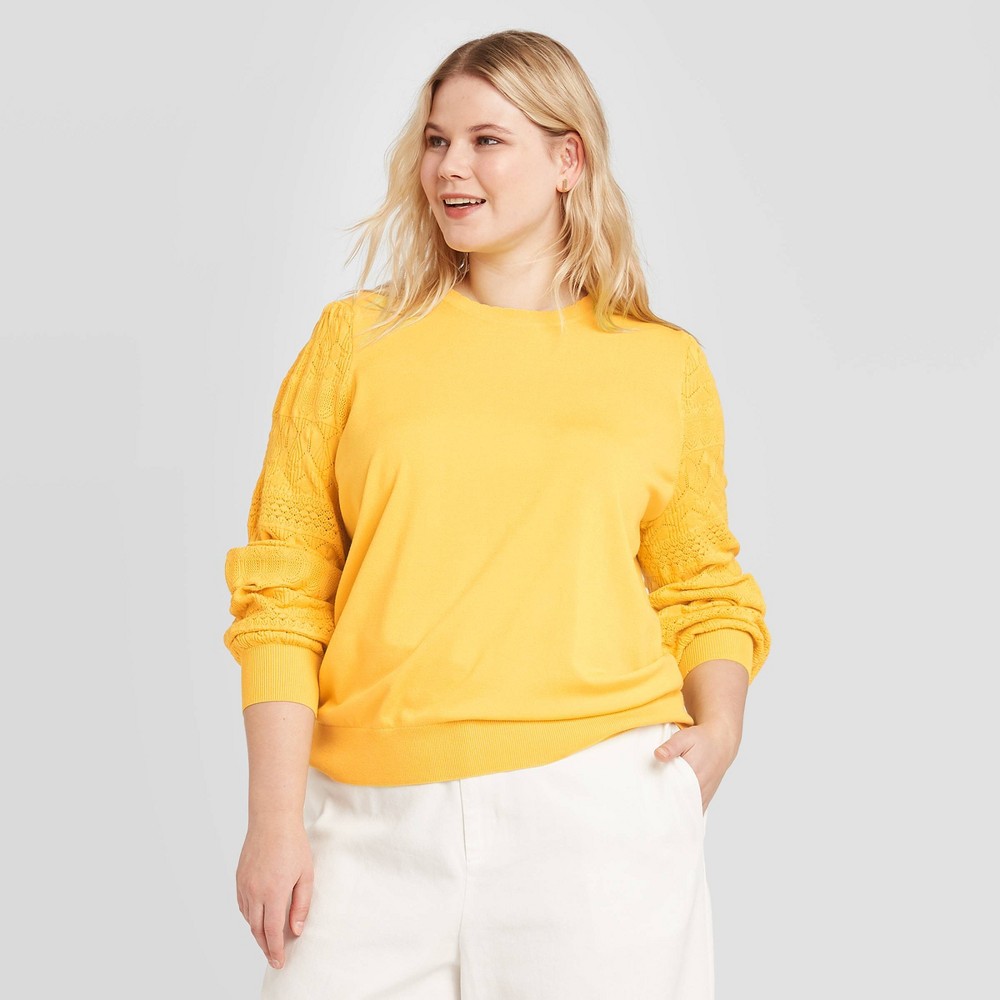 Women's Plus Size Pointelle Crewneck Pullover - Who What Wear Yellow 2X, Women's, Size: 2XL was $29.99 now $20.99 (30.0% off)