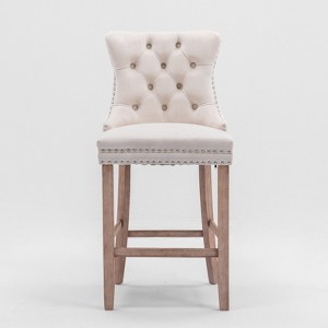 Ridstar Set of 2 Contemporary Barstools with Button Tufted Decoration and Wooden Legs For Apartment & Dining Room-Beige - 1 of 4