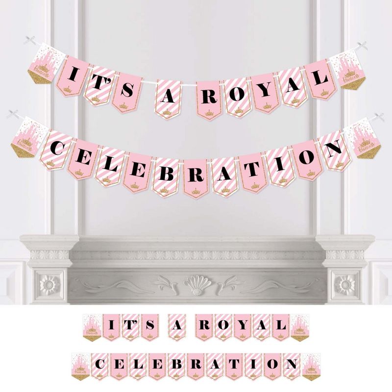 Big Dot of Happiness Little Princess Crown - Pink and Gold Princess Party Bunting Banner - Party Decorations - It's a Royal Celebration, 1 of 5