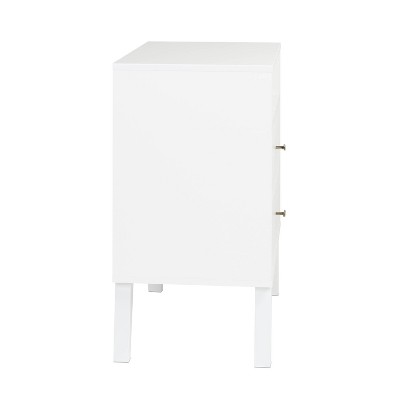 White Mid Century Modern 2 Drawer Nightstand with Shelf