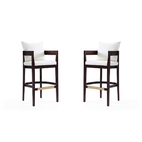 Set of 2 Ritz Upholstered Beech Wood Barstools Ivory Manhattan Comfort