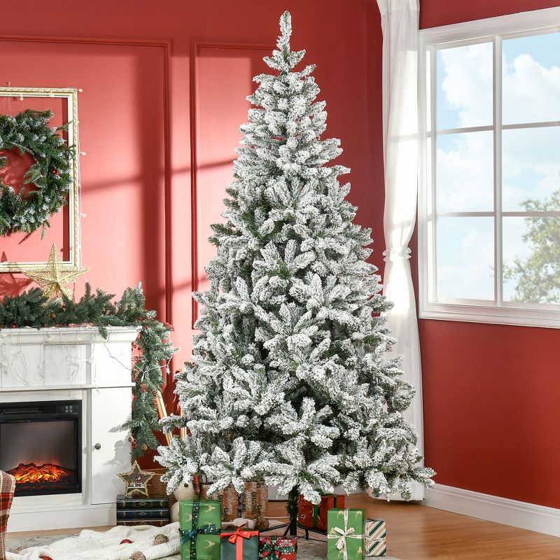 HOMCOM 7.5 FT Tall Unlit Snow Flocked Pine Artificial Christmas Tree with Realistic Branches, Green, 3 of 7