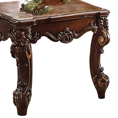 Cherry Finish Square End Table with Scrolled Wood Legs and Storage