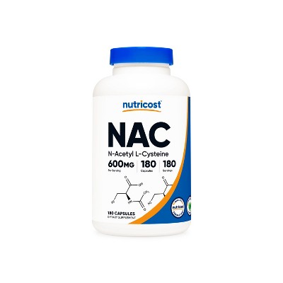 Nutricost N-Acetyl L-Cysteine (NAC) Capsules (180 Capsules / 600 mg NAC Per Serving) | NAC Supplement for Antioxidant Support - Gluten Free, Non-GMO