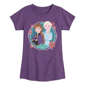 Girls' - Frozen 2 - Anna and Elsa Fitted Short Sleeve Graphic T-Shirt - 1 of 4