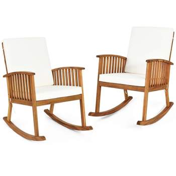 Tangkula 2-Piece Rocking Chair Acacia Wood Rocker w/ Seat & Back Cushions Safe & Comfortable Rocking