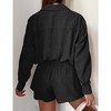 Women's  2 Piece sets  Button Down Shirt Long Sleeve Short Drawstring  Outfits - 3 of 4