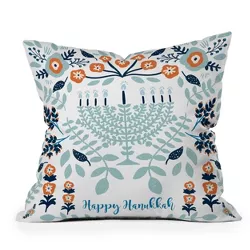 16"x16" Marni Floral Hanukkah Menorah Square Throw Pillow White/Blue - Deny Designs
