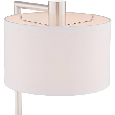 Brushed Nickel Desk Lamp with White Linen Shade and USB Port