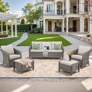 Buenhomino Outdoor Wicker Furniture Set – Swivel Glide Chairs, Sofas, Ottomans & Tables, All-Weather PE Rattan with Cushions for Patio, Garden & Deck - 1 of 4