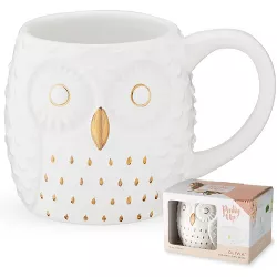 Pinky Up Olivia Owl Mug, 3D White Ceramic with Gold Details, Holds 16 Oz, Coffee & Tea Accessories