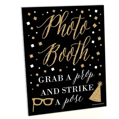 Big Dot Of Happiness Gold And Black Photo Booth Sign Party Decor Printed On Sturdy Plastic Material 10 5 X 13 75 Sign With Stand 1 Piece Target