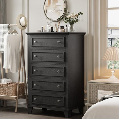 5-Drawer Dresser - 48" Tall Wood Chest with Deep Drawers & Metal Handles for Bedroom, Living Room, Hallway, and Entryway Storage