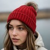 Anna-Kaci Women's Cable Knit Beanie with Faux Fur Pom-Pom - Warm Stretchy Winter Hat for Casual Daily Wear - 2 of 4