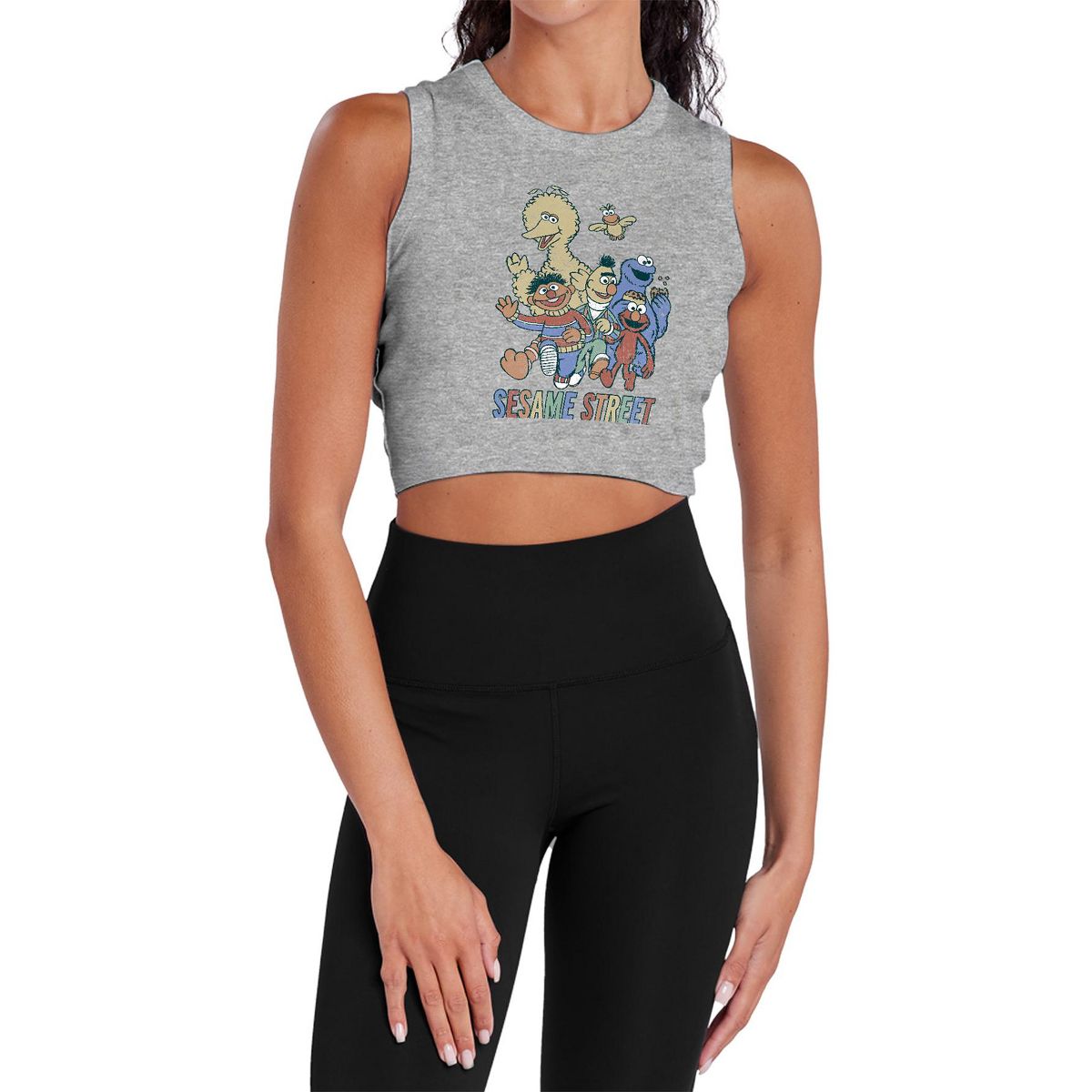 Women's Sesame Streetcolorful Group Sleeveless Crop Top Tank