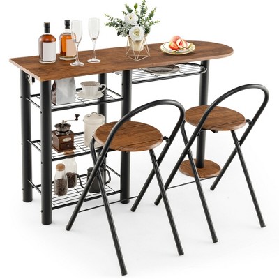 Tangkula 3 PCS Dining Table Set w/ 2 Foldable Chairs & 4-Tier Storage Shelf Space Saving