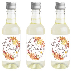 Big Dot of Happiness Fall Foliage Baby - Mini Wine and Champagne Bottle Label Stickers - Autumn Leaves Baby Shower Favor Gift - Set of 16 - 1 of 4