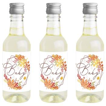 Big Dot of Happiness Fall Foliage Baby - Mini Wine and Champagne Bottle Label Stickers - Autumn Leaves Baby Shower Favor Gift - Set of 16