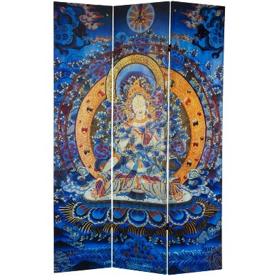 6" Radiant Tara Tibetan Double Sided Canvas Room Divider Blue/Yellow - Oriental Furniture