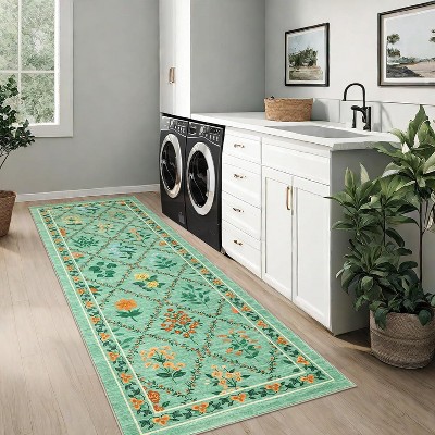 Floral Rugs for Living Room Bedroom Farmhouse Geometric Area Rugs Soft Low Pile Non-Slip Indoor Mat for Living Room Bedroom