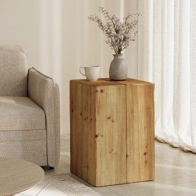 Tribesigns Solid Wood End Table, Square Side Table for Living Room, Fir Wood Couch Side Table, Natural Color