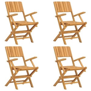 vidaXL Folding Patio Chairs, Set of 4- Solid Teak Wood, Foldable Design, Suitable for Outdoor Deck, Garden, Patio, Backyard - 21.7"x24"x35.4" - 1 of 4