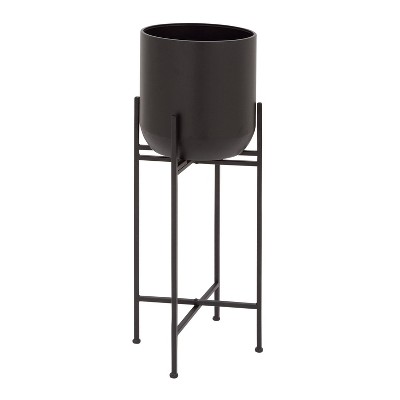 Modern Indoor/Outdoor Tall Black Metal Planter with Stand