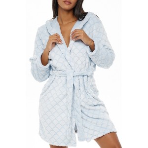 ADR Women's Warm Soft Plush Fleece Bathrobe with Hood, Knee Length Hooded Robe Short Woman - 1 of 4