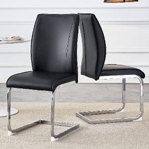 Lyngins Luxury Dining Chair Set of 4, Crazy Horse Leather Texture PU Armless Chair with Arched Silver Metal Legs, Ergonomic Back Kitchen Chair - 1 of 4