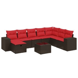 vidaXL 9 Piece Patio Sofa Set with Cushions Brown Poly Rattan - without storage, 8 Items - 1 of 4