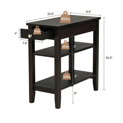 Espresso Brown 3-Tier Wood Side End Table with Drawer