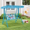 Costway 2-Seater Toddler Porch Swing Chair with Metal Stand Adjustable Canopy Safety Belts Blue/Pink/Yellow - 4 of 4