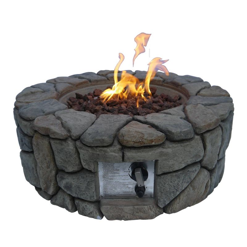 Grayson 28&#34; Outdoor Round Stone Propane Gas Fire Pit - Teamson Home, 1 of 7