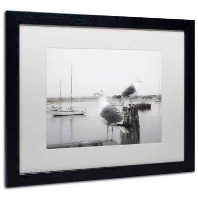 Trademark Fine Art -Moises Levy 'Two Seagulls & Boats' Matted Framed Art