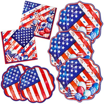 DYLIVeS Plates and Napkins, 150 Pcs Patriotic Dinner Plates, Dessert Plates, Napkins, American Flag Star Red White Blue Patriotic Party Supplies