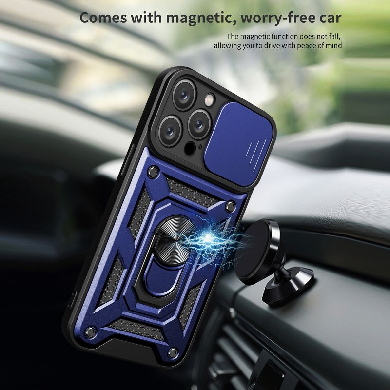 Kickstand Ring Holder with Slide Camera Cover TPU Magnetic Car Mount for APPLE IPHONE 14 PRO MAX, 3 of 5