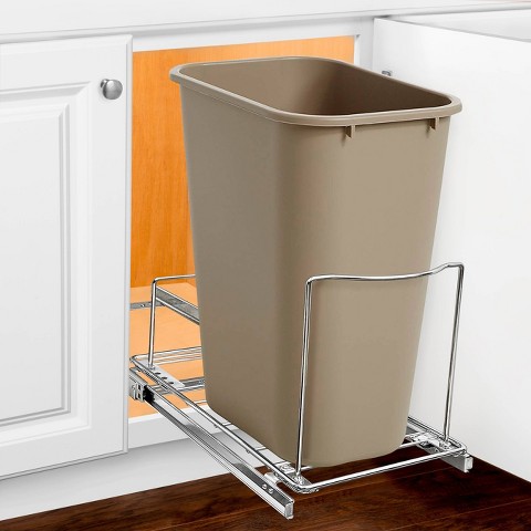 Lynk Professional Sliding Pull Out for Kitchen Garbage Bin: Chrome-Plated Steel, Ball Bearing Glides, Cabinet Organizer