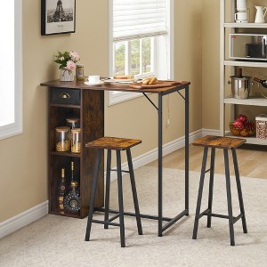 Fulvari 3 Piece Bar Table Set for 2, Small Kitchen Dining Table with 2 Stools, Counter Height Bar Table and Chair Set with Storage Drawer - 1 of 4