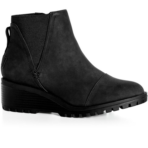 Black wedge ankle boots wide clearance fit