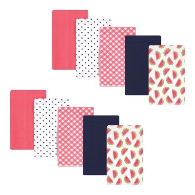 Hudson Baby Infant Girl Cotton Flannel Burp Cloths, Watermelon, One Size